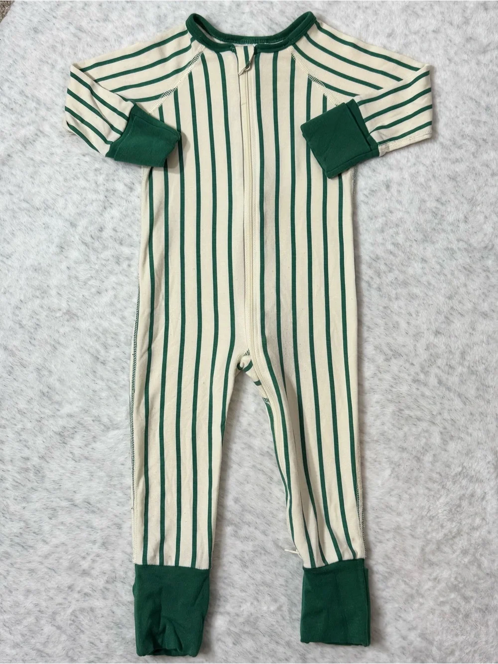 Hanna Andersson Green Cream Stripe Zip Sleeper 3-6M Baby TENCEL Holiday